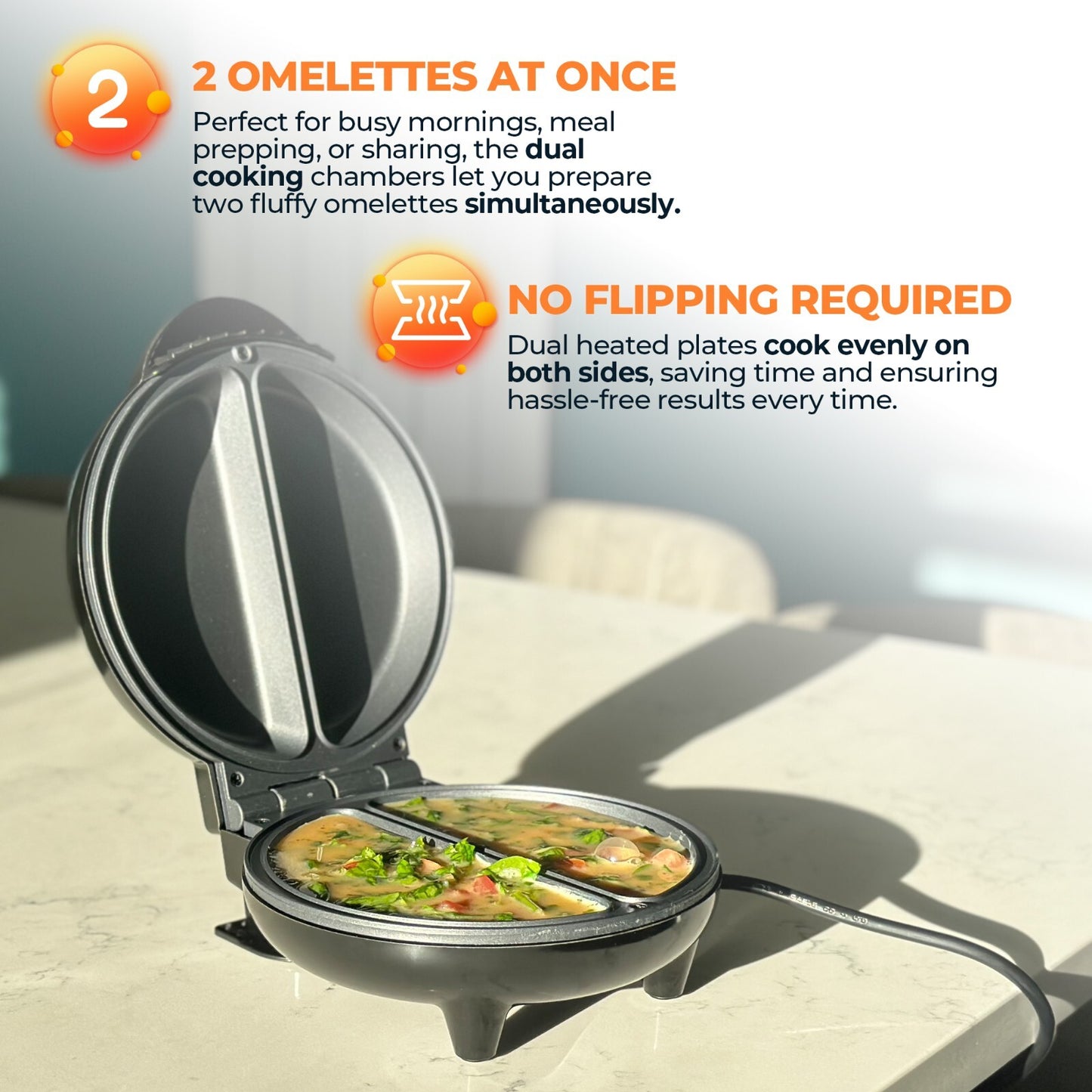 Electric Deep Fill Omelette Maker Egg Cooking Machine Non-Stick Dual Plate