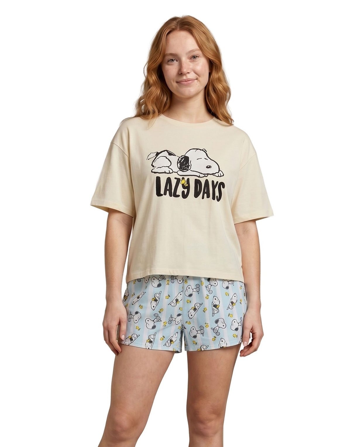 Peanuts Short Sleeve Short Leg Pyjama Set | Womens Beige | Official Merch