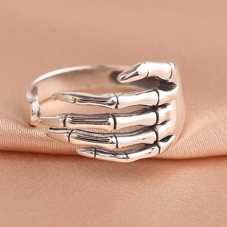 925 Sterling Silver Skeleton Hand Shaped Adjustable Ring Women Jewellery Gift UK