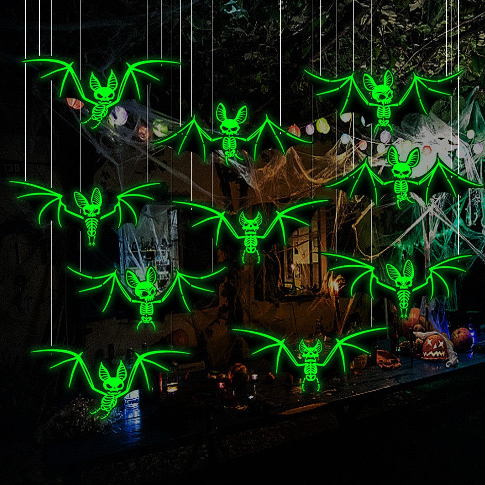 10Pcs Hanging Bats Halloween Decorations Outdoor - Large Flying Plastic Bats UK