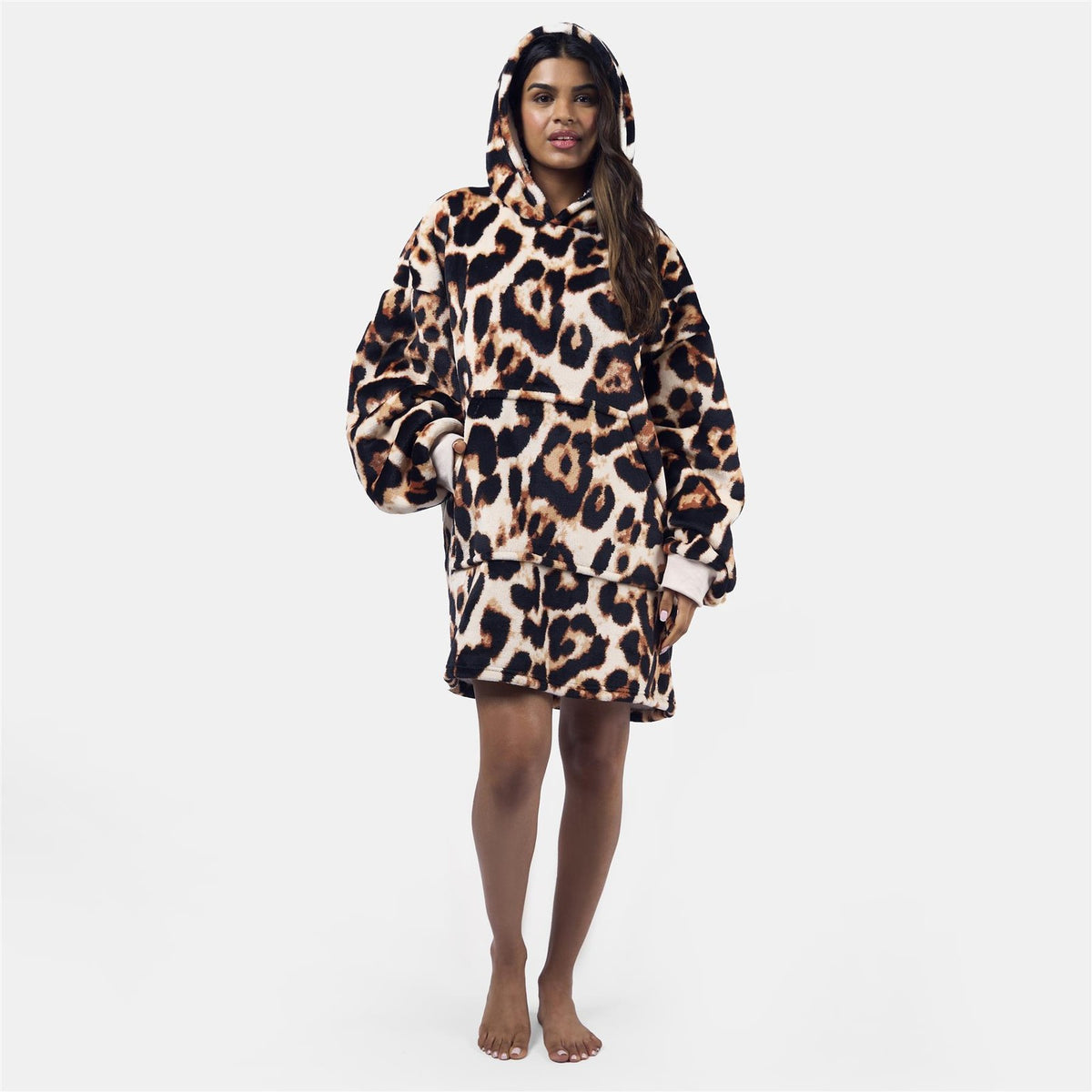 Leopard Hoodie Blanket Sherpa Fleece Supersoft Plush Oversized Throw Wearable
