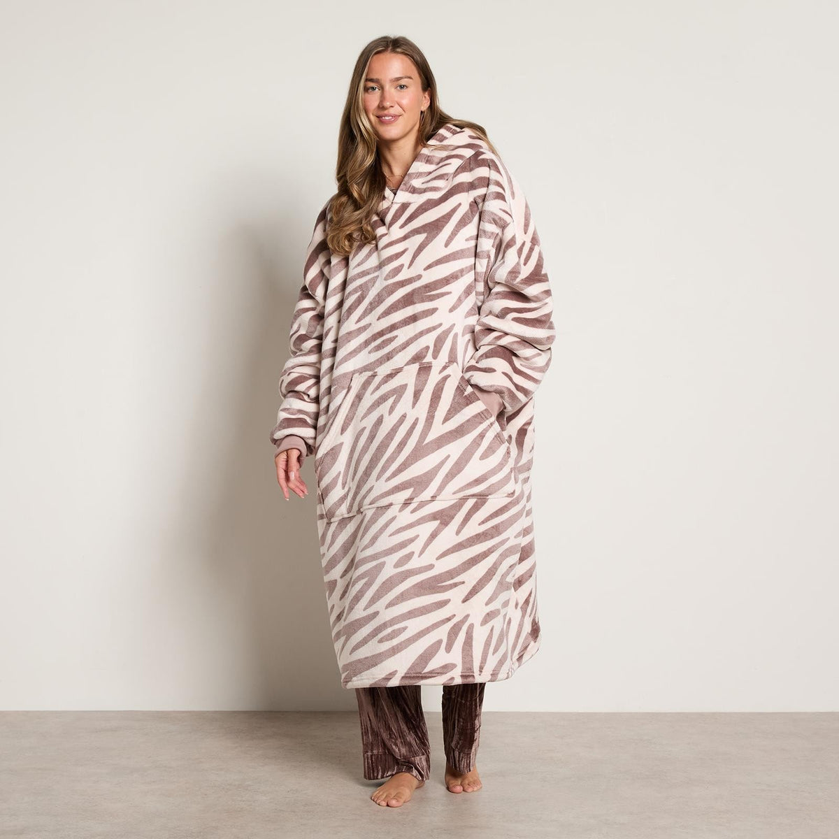OHS Animal Prints Hoodie Blanket Sherpa Lined Fleece Wearable Throw