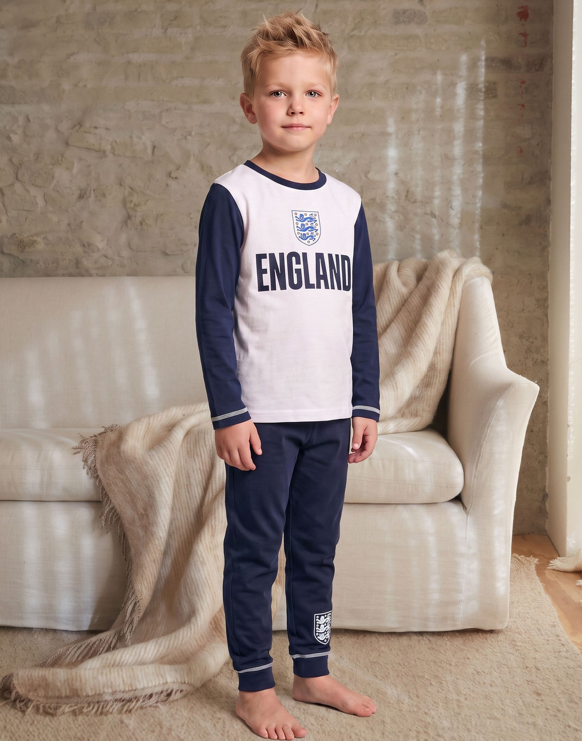 England Long Sleeve Long Leg Pyjama Set | Boys White | Official Merch