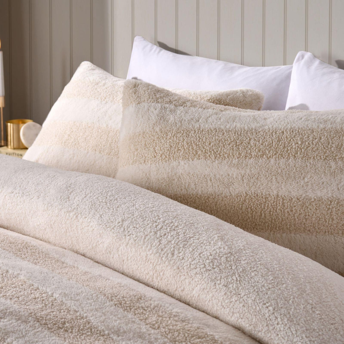 OHS Tufted Boucle Stripe Duvet Cover with Pillowcase Thermal Winter Bedding Set