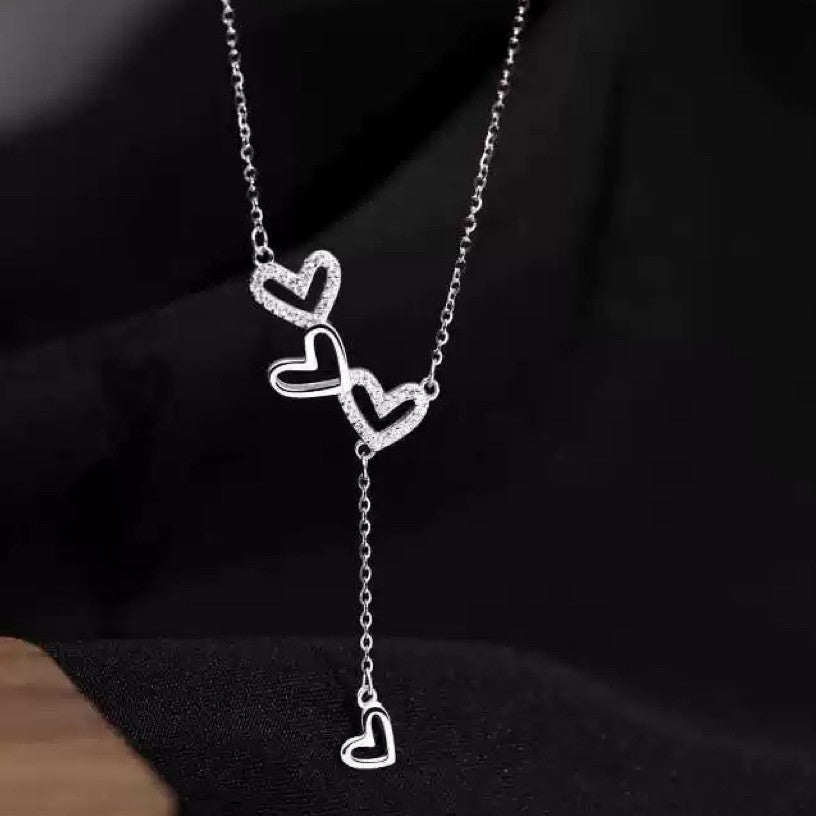 925 Sterling Silver Heart Linked Choker Necklace Women Girls Jewellery Gift UK