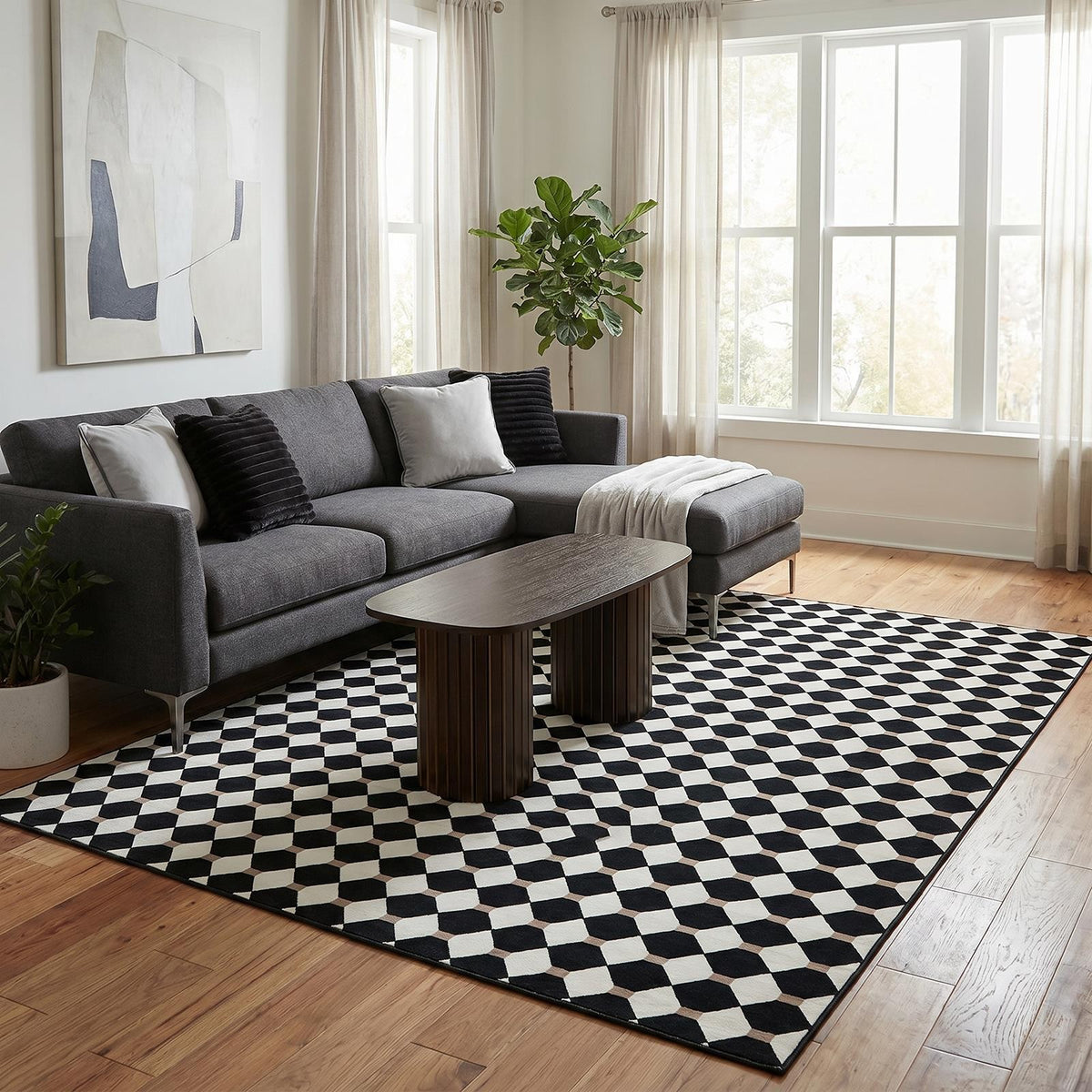 OHS Washable Rug Geometric Print Ultra Soft Living Room Area Mat Accent Rugs