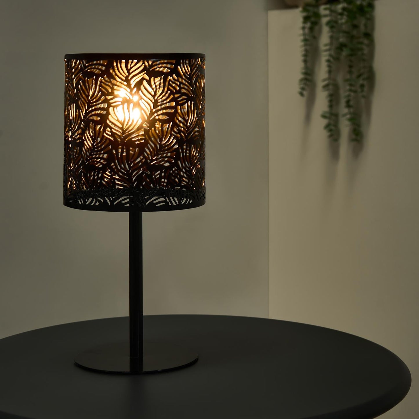 OHS Solar Table Lamp Carved Metal Cordless Outdoor Garden Light Dusk Sensor