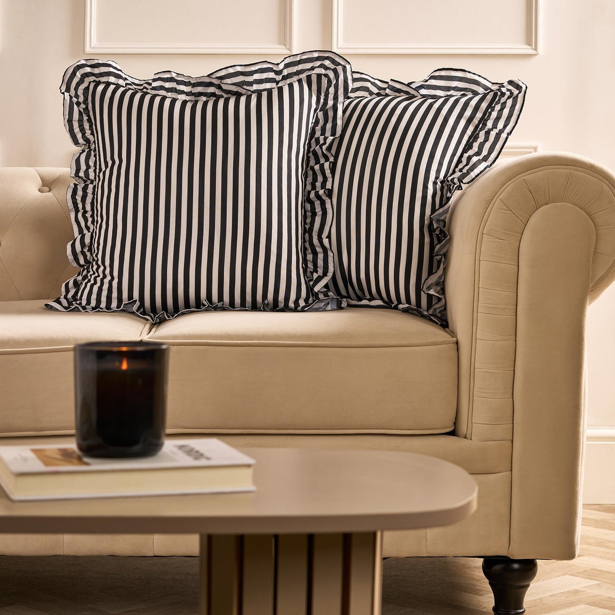 OHS Stripe Frill Cushion Covers Microfibre Square Pillowcases Home Decor