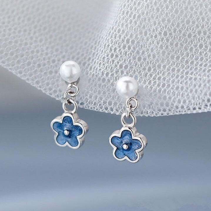 Women 925 Sterling Silver Flower Pearl Dangle Drop Stud Earrings Jewellery Gift