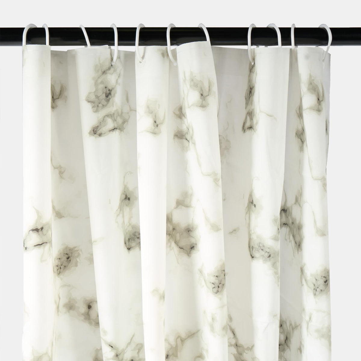 OHS Marble Shower Curtain with 12 Hooks Weighted Hem Bathtub Curtain, White/Grey