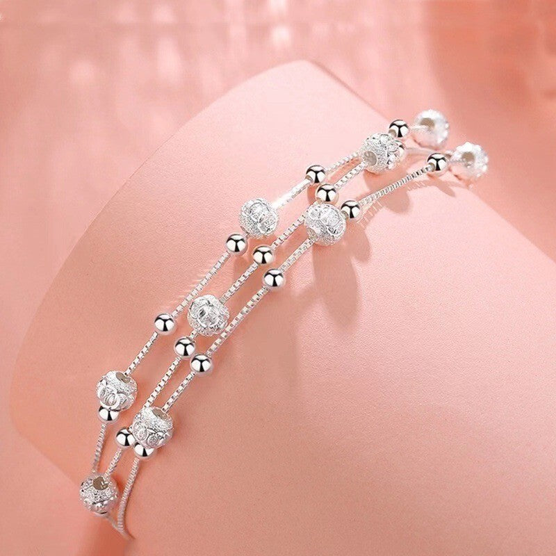 925 Sterling Silver Bead Linked Bracelet Women Girls Jewellery Gift UK