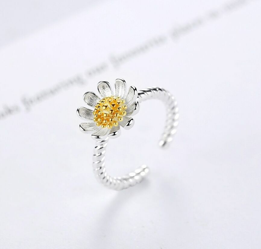 Women Sun Flower Pendant Necklace Stud Earrings Ring 925 Sterling Silver