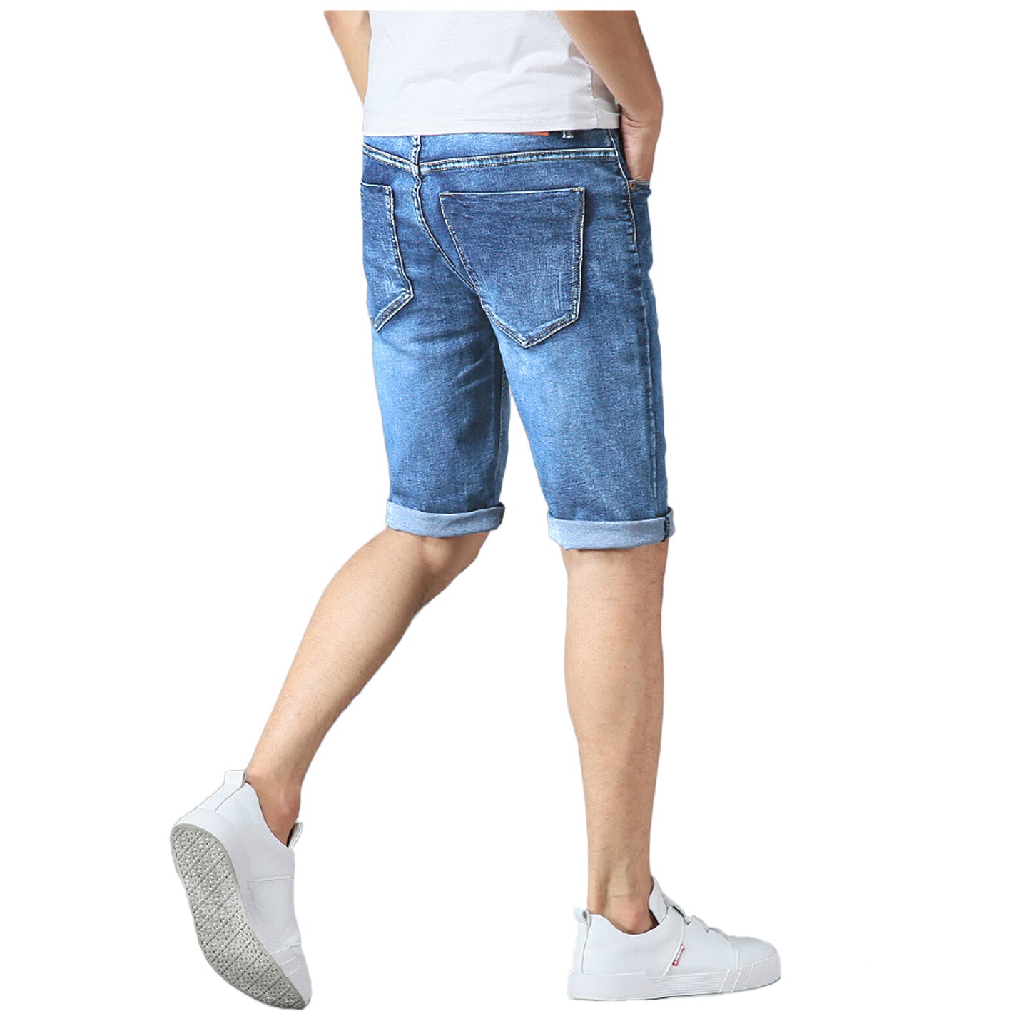 MENS DENIM SHORTS SLIM FIT CASUAL VINTAGE STRETCH HALF JEANS SUMMER SKINNY PANTS