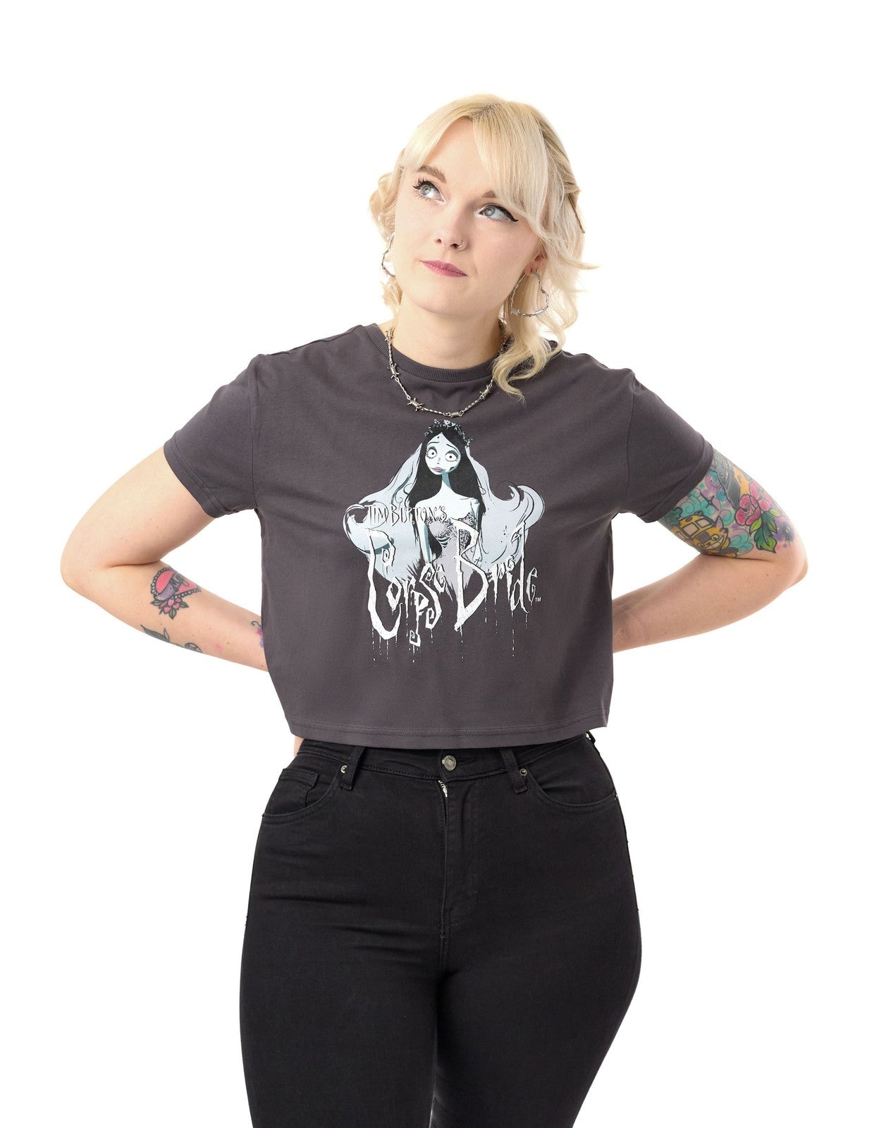 Corpse Bride Cropped Short Sleeved T-Shirt | Womens Charcoal | Official Merch