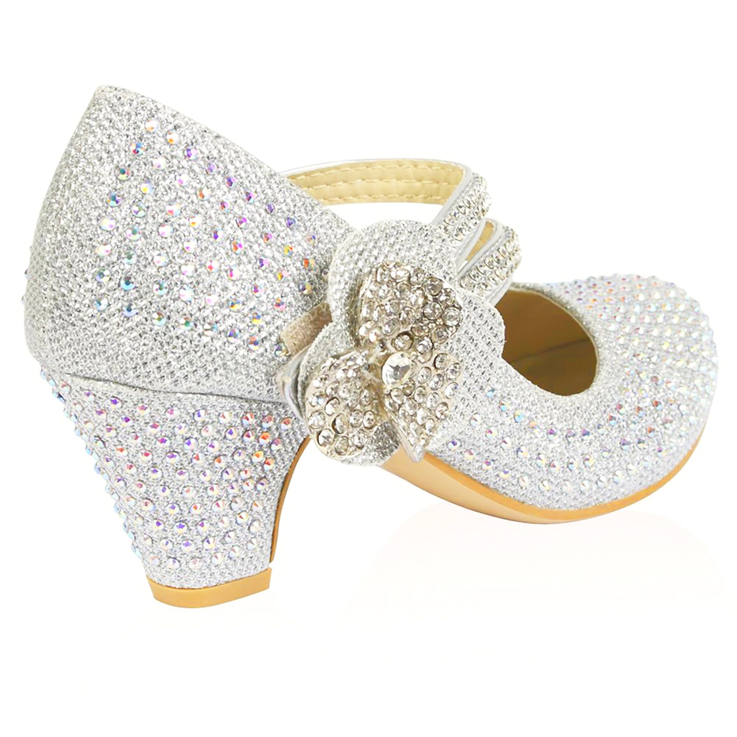 GIRLS WEDDING SHOES PARTY BRIDESMAID DIAMANTE LOW HEEL MARY JANE EVENING SANDAL