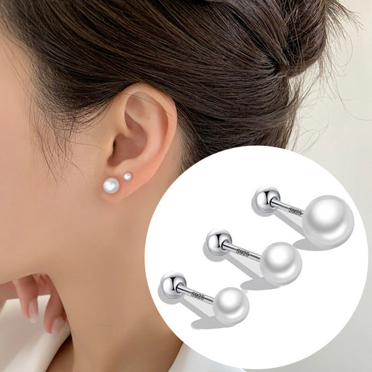 925 Sterling Silver Beatutiful Pearl Stud Earrings Women Girls Jewellery Gift