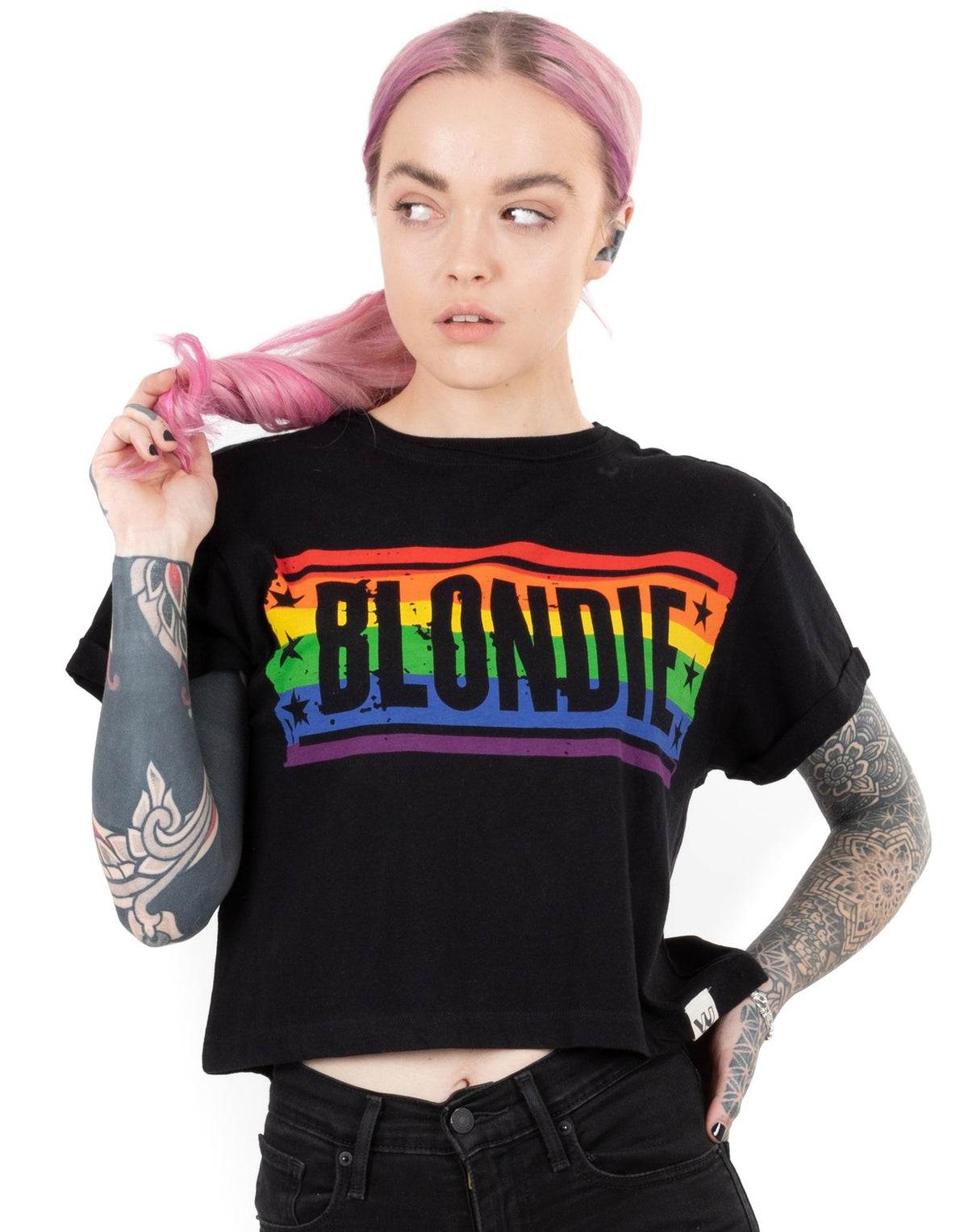 Blondie Cropped Short Sleeved T-Shirt | Womens Black | Official Merch