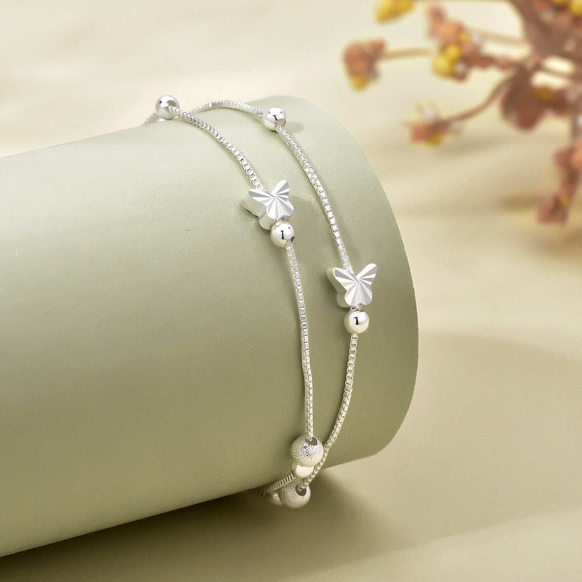 925 Sterling Silver Butterfly Bead Linked Adjustable Bracelet Jewellery Gift