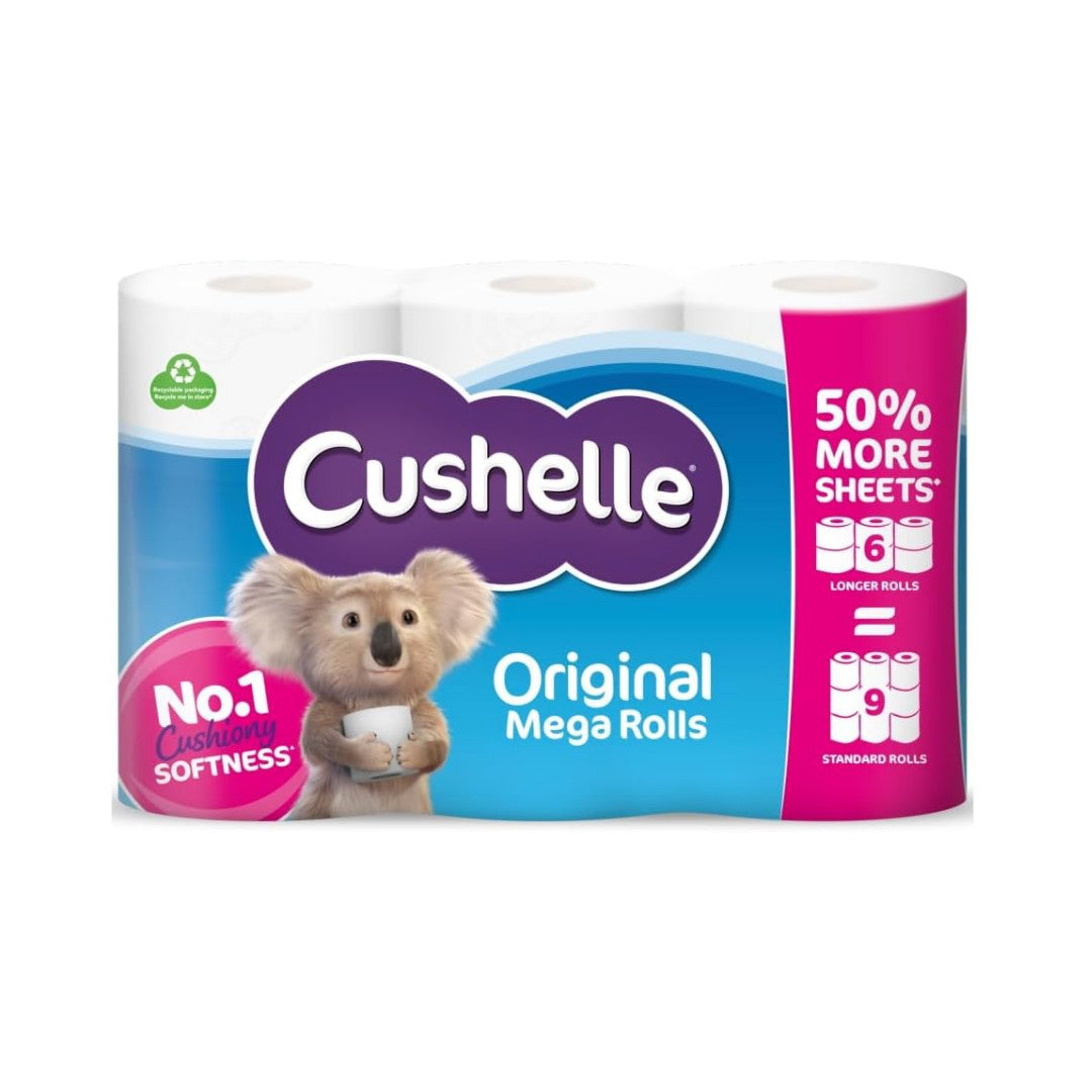 Cushelle Original Mega Rolls Longer Toilet Sheets 6 Rolls - Pack of 3