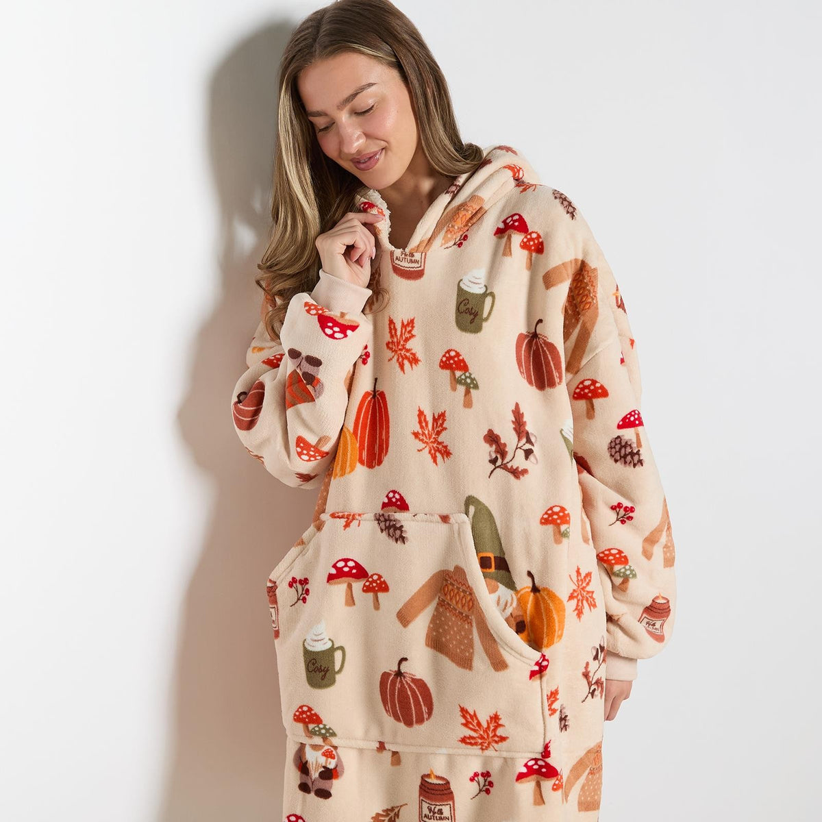 OHS Autumn Hoodie Blanket Wearable Fleece Soft Throw Oversized Big Warm Jumper