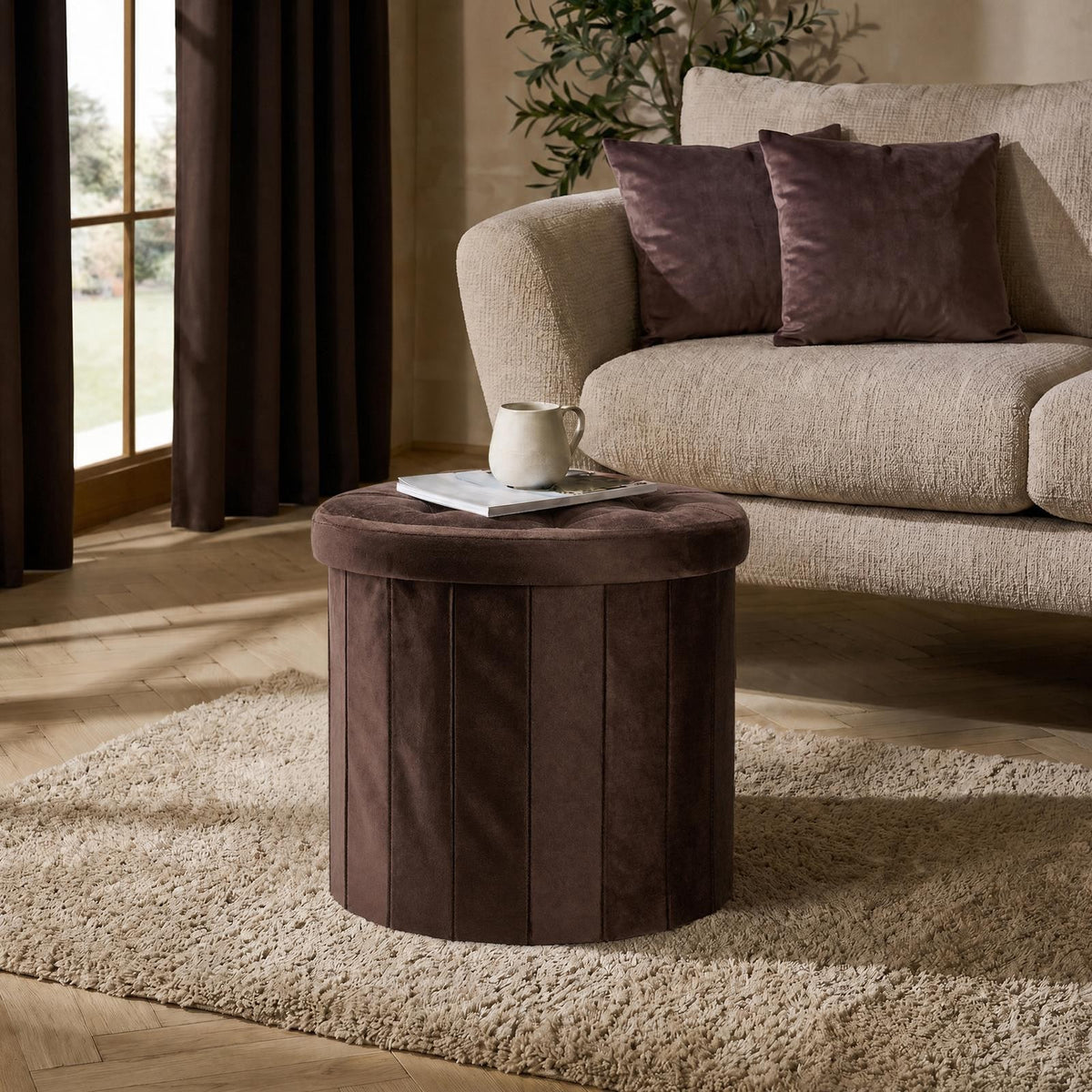 OHS Folding Ottoman Storage Box Footstool Tub Space Saving Velvet Seat
