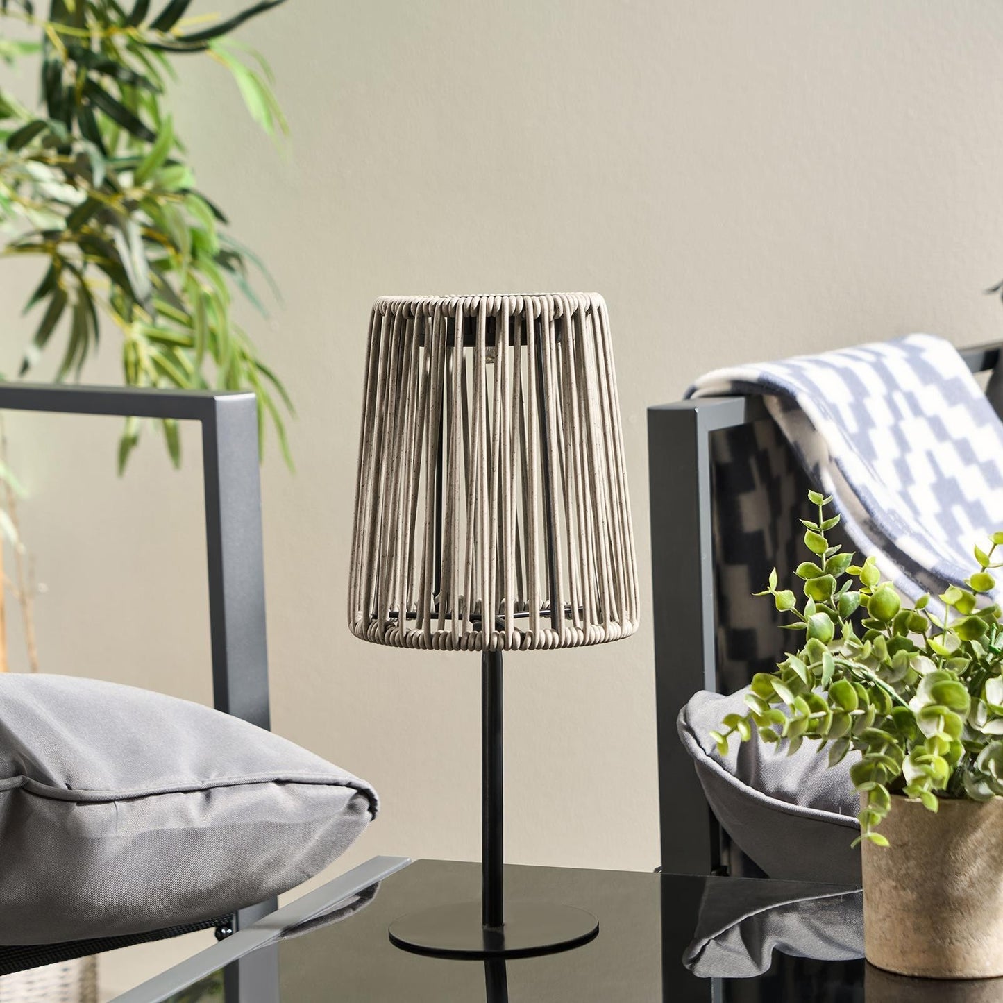 OHS Solar Table Lamp Rattan Cordless Outdoor Garden Light Dusk Sensor