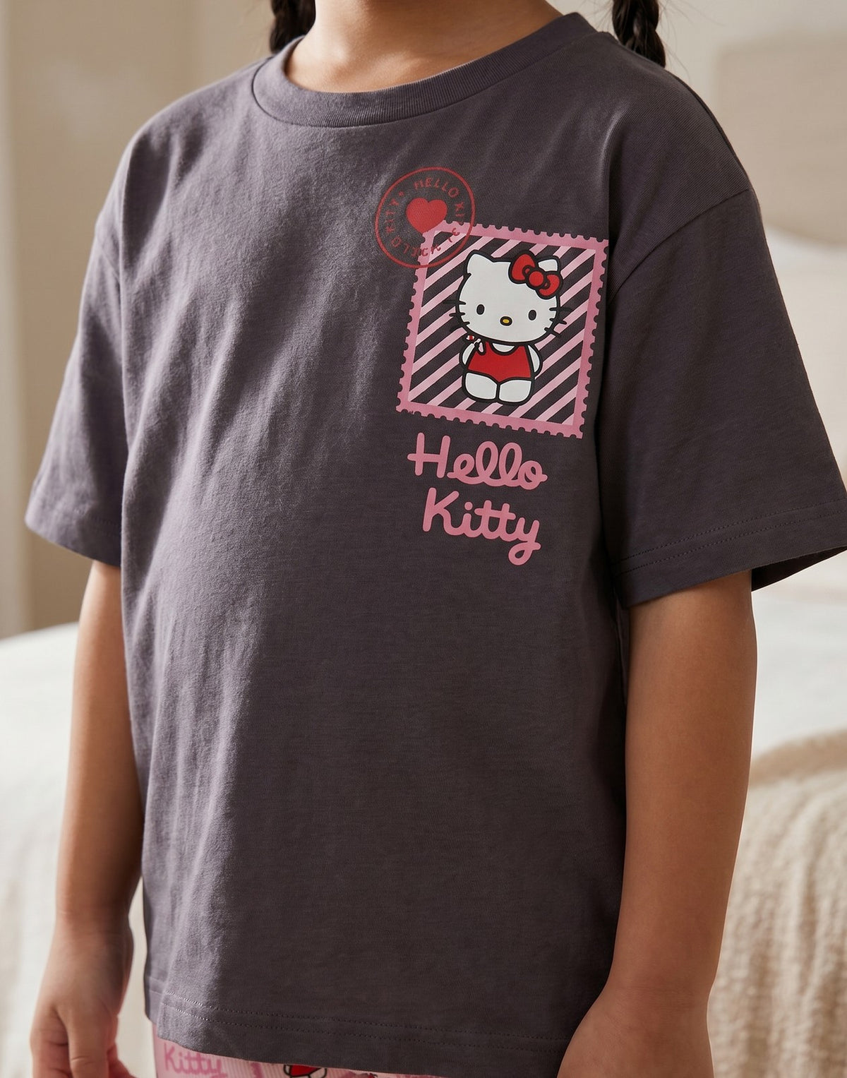 Hello Kitty T-Shirt and Shorts Set | Girls Grey | Official Merch