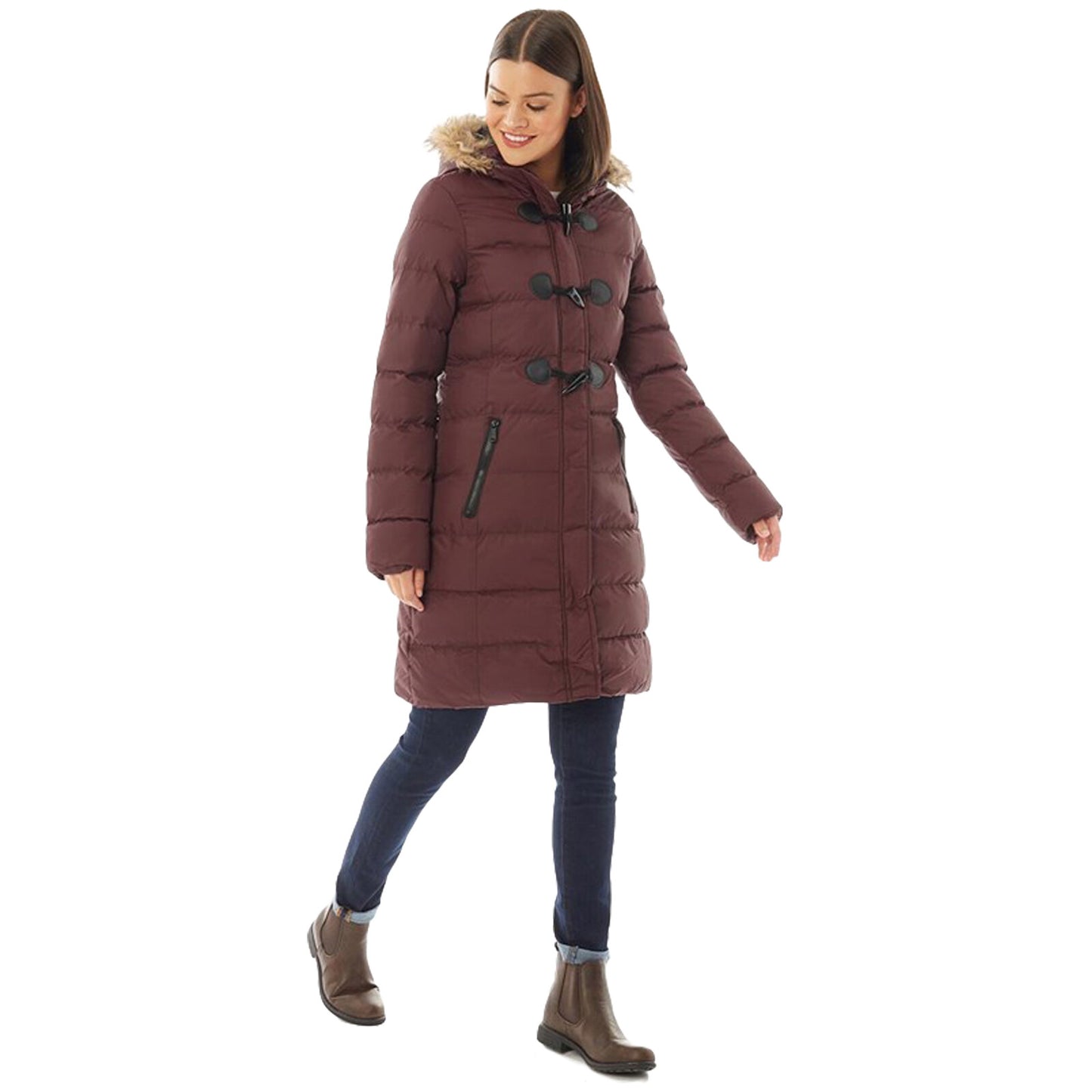 LADIES PUFFER JACKET WOMENS PADDED PUFFA FUR HOODED QUILTED BUBBLE PARKA COAT