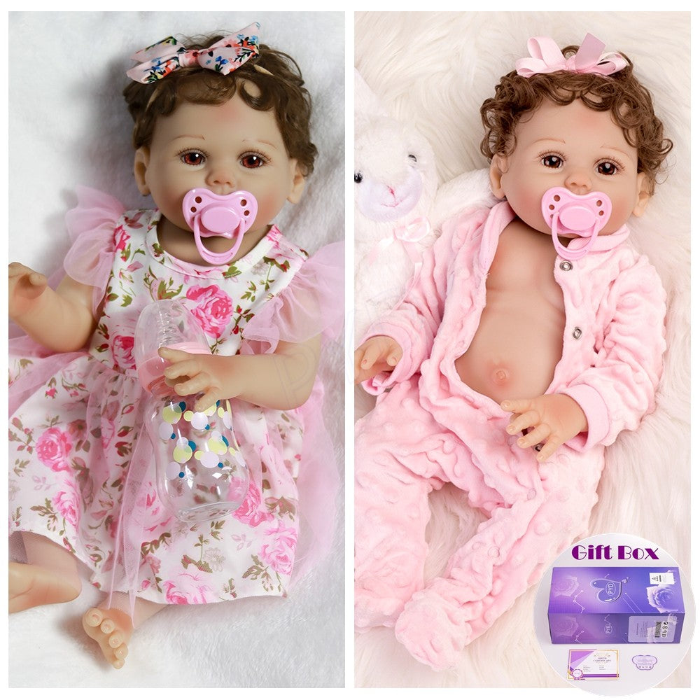 Lifelike Reborn Baby Dolls Twins Full Body Vinyl Silicone Newborn Girl Doll Bath