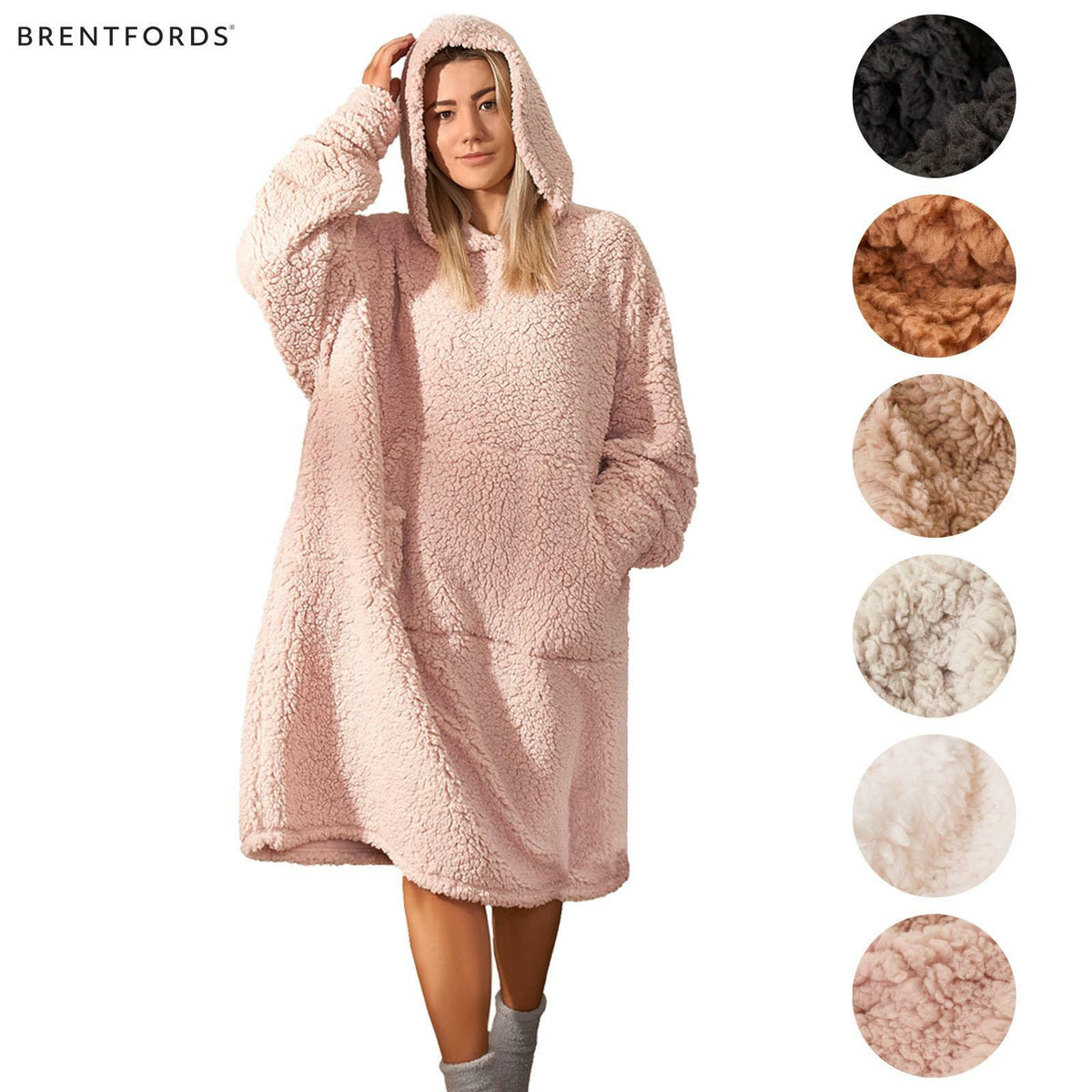 Brentfords Extra Long Blanket Hoodie Oversized Teddy Fleece Sweatshirt Adult NEW