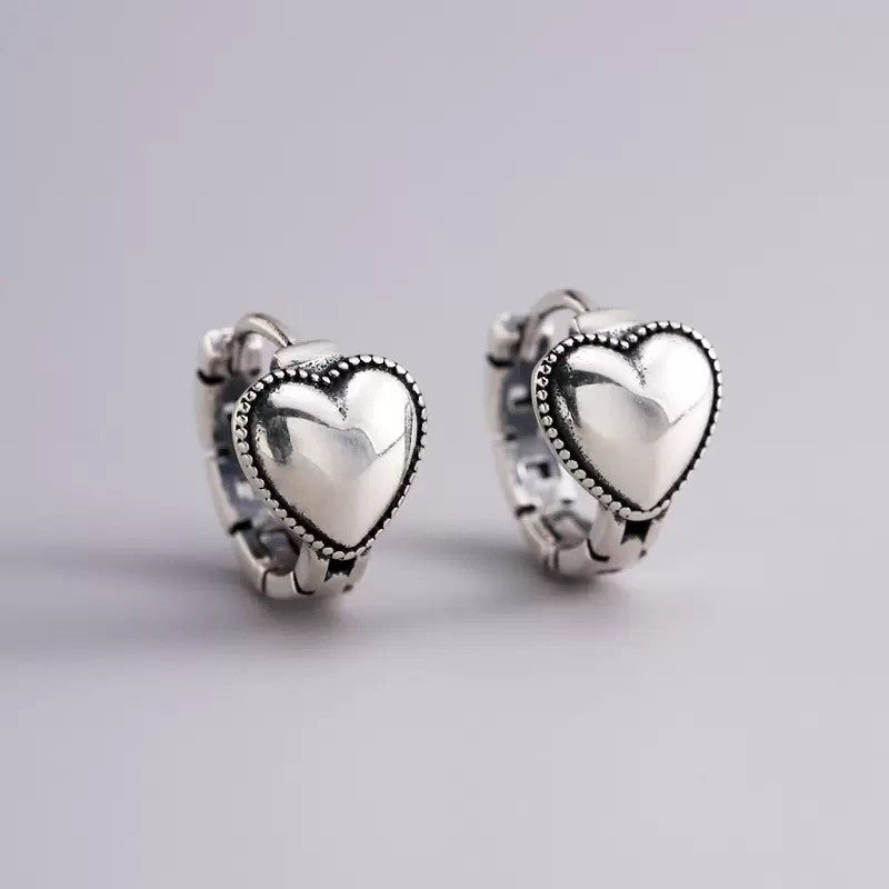 925 Sterling Silver Vintage Heart Hoop Earrings Jewellery Women Girls Gift UK