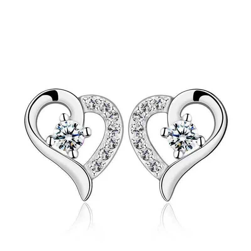 925 Sterling Silver Crystal Heart Stud Earrings Women Girls Jewellery Gift UK