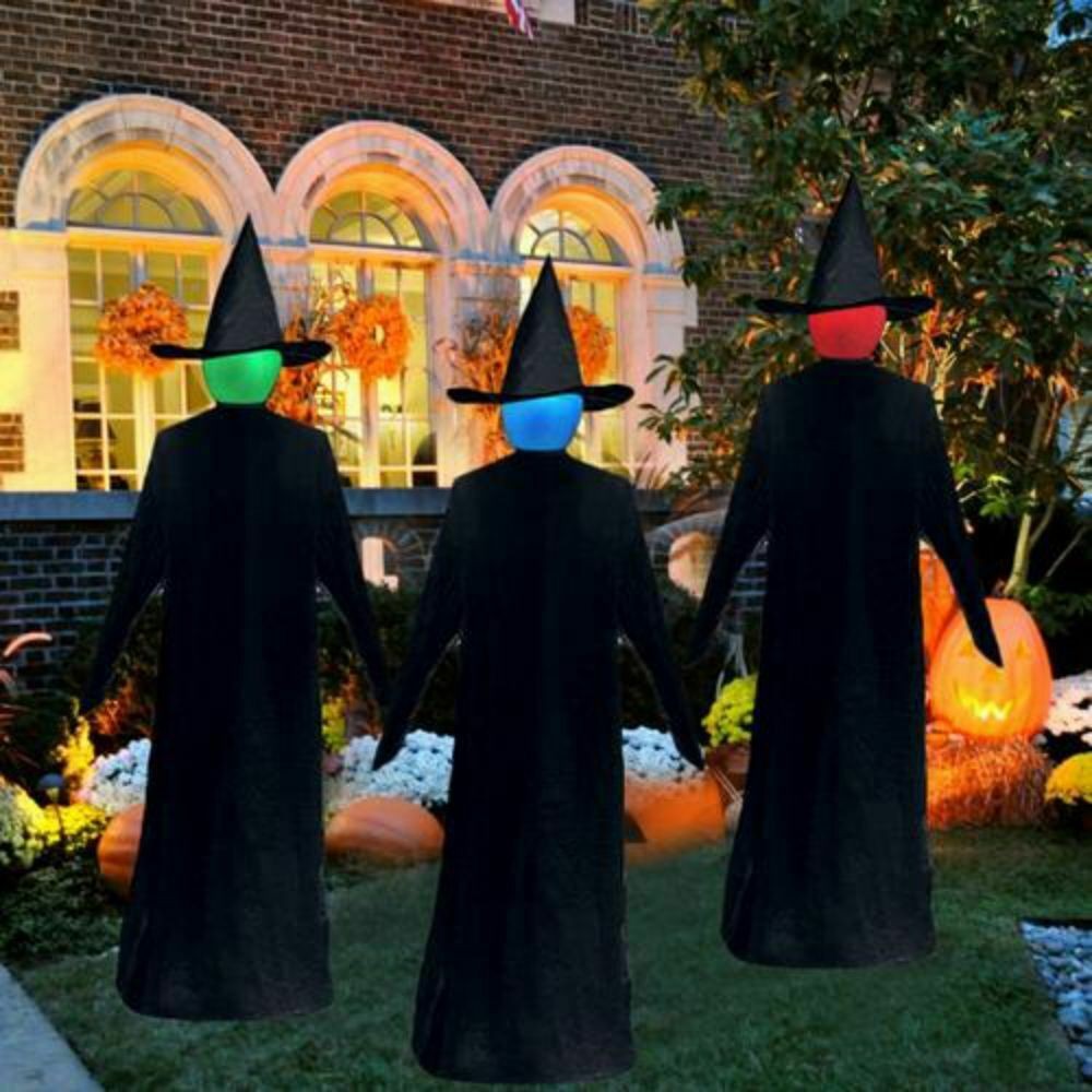 3Pcs Halloween Light-Up Witches with Stakes Outdoor Party Decoration Props UK
