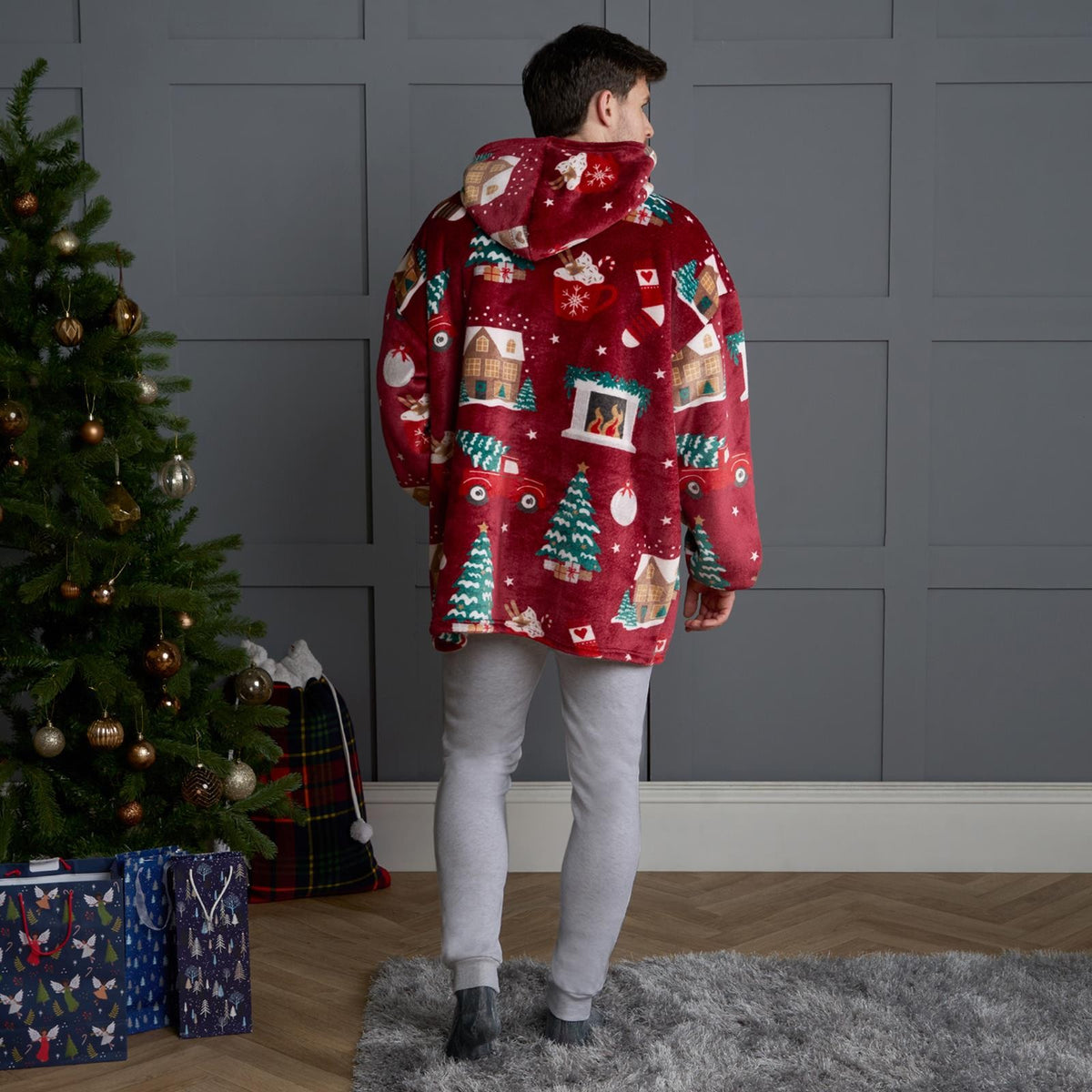 Xmas Hoodie Blanket Throw Sherpa Fleece Warm Plush Jumper Sweatshirt Super Soft