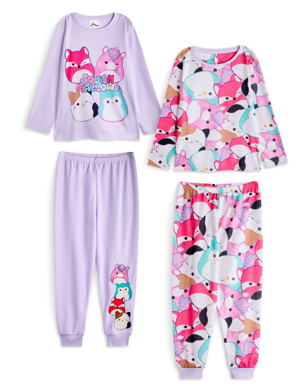 Squishmallows Multi-Pack of 2 Long Sleeve Long Leg Pyjama Set | Girls Purple | O