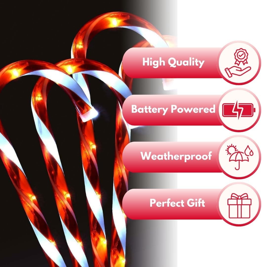 6pc Christmas Candy Cane Pathway Lights 30 LED Outdoor Garden Stake Xmas Decor