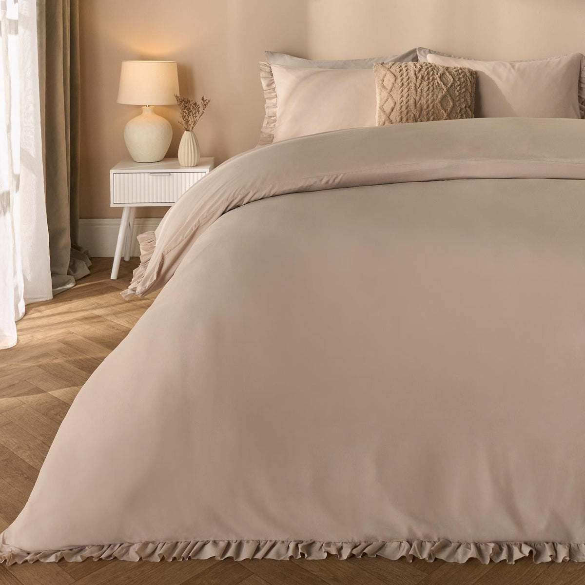 OHS Frill Edge Bedding Set Microfibre Decor Duvet Cover with Pillowcase