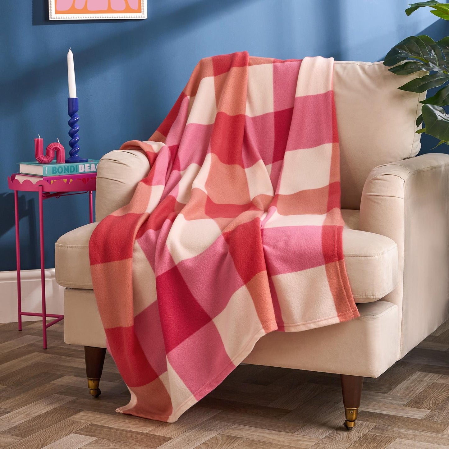 OHS Gingham Print Throw Soft Blanket Polar Fleece Lightweight Bedspread