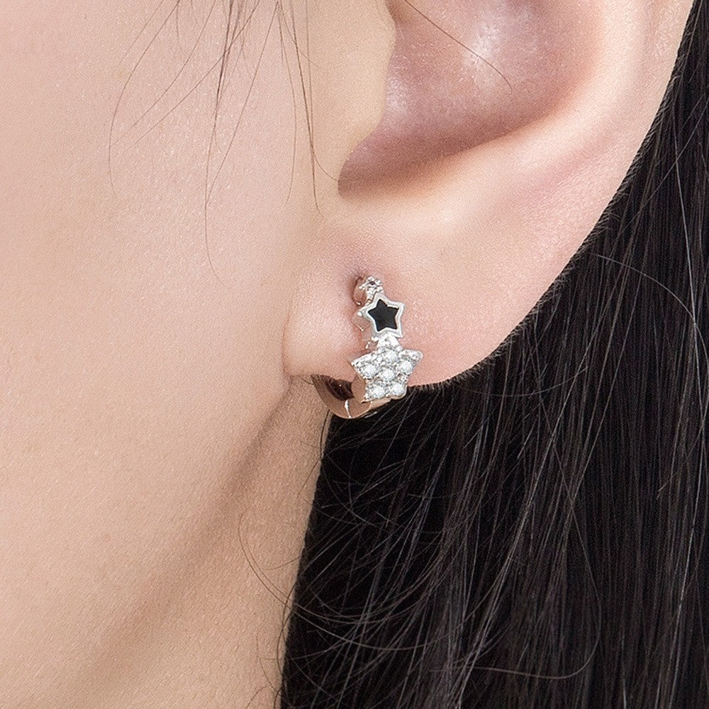 Women Girls 925 Sterling Crystal Star Hoop Earrings Jewellery Gift UK