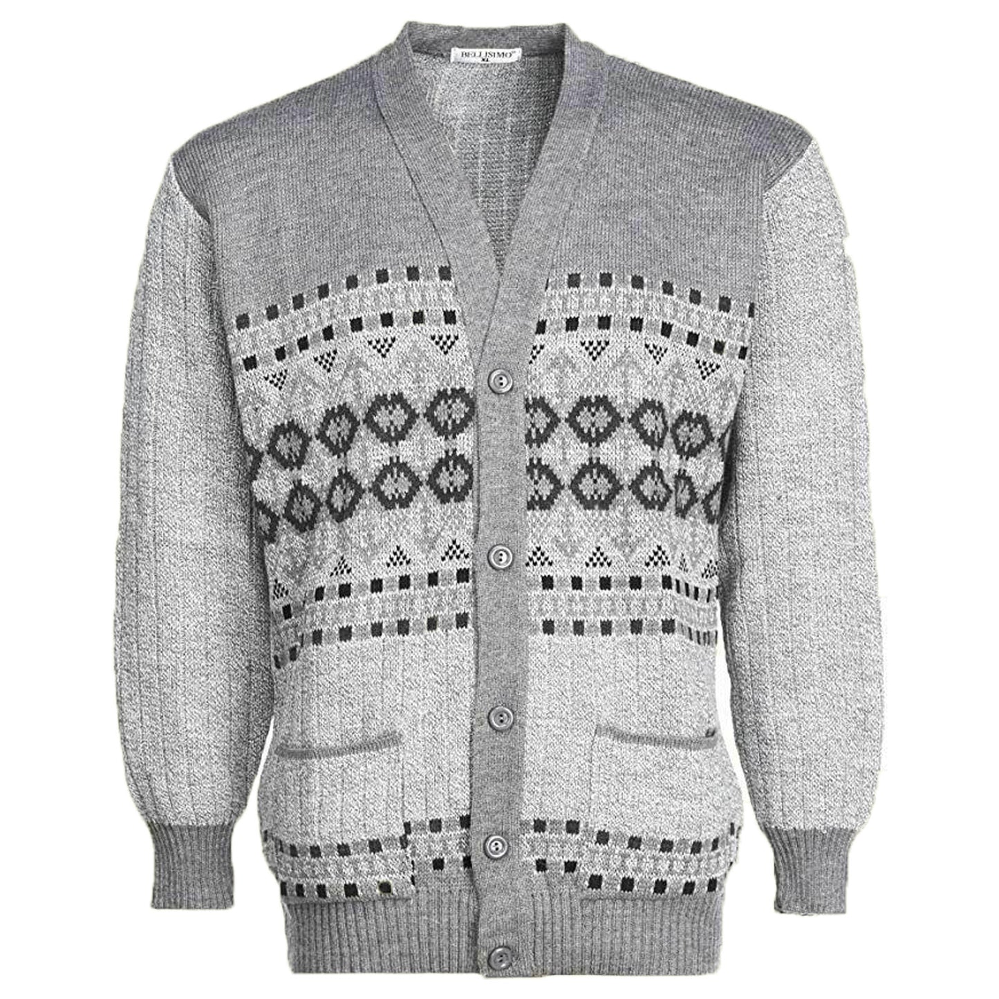 MENS AZTEC PATTERN CARDIGAN ZIP POCKET THICK WINTER WARM SWEATER KNITTED JUMPER