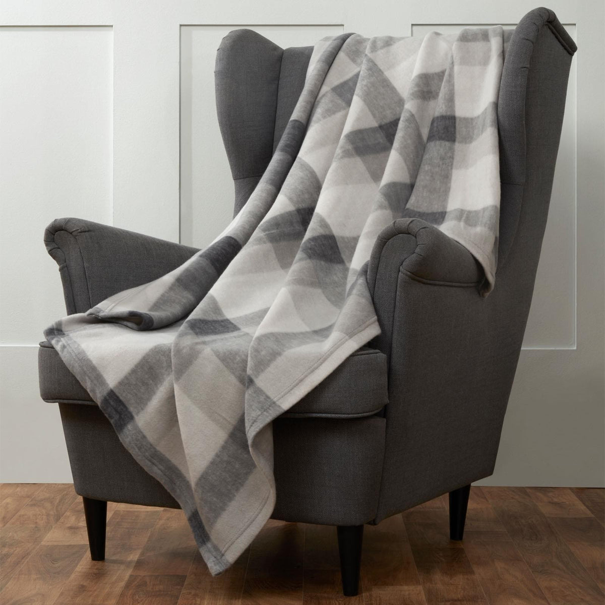 Dreamscene Tartan Check Throw Over Bed Warm Soft Blanket, Grey - 120 x 150 cm
