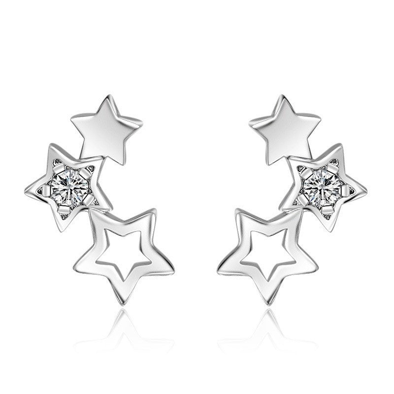 925 Sterling Silver Crystal Star Linked Stud Earrings Jewellery Women Girls Gift
