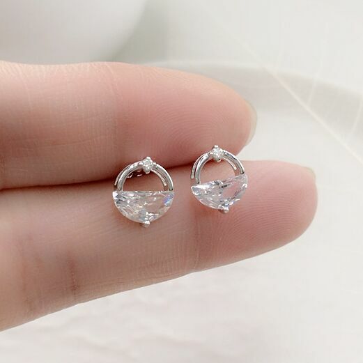 Women 925 Sterling Silver Crystal Circle Lake Stud Earrings Jewellery Gift