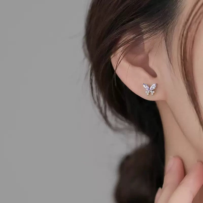 925 Sterling Silver Crystal Colourful Butterfly Stud Earrings Women Jewellery UK