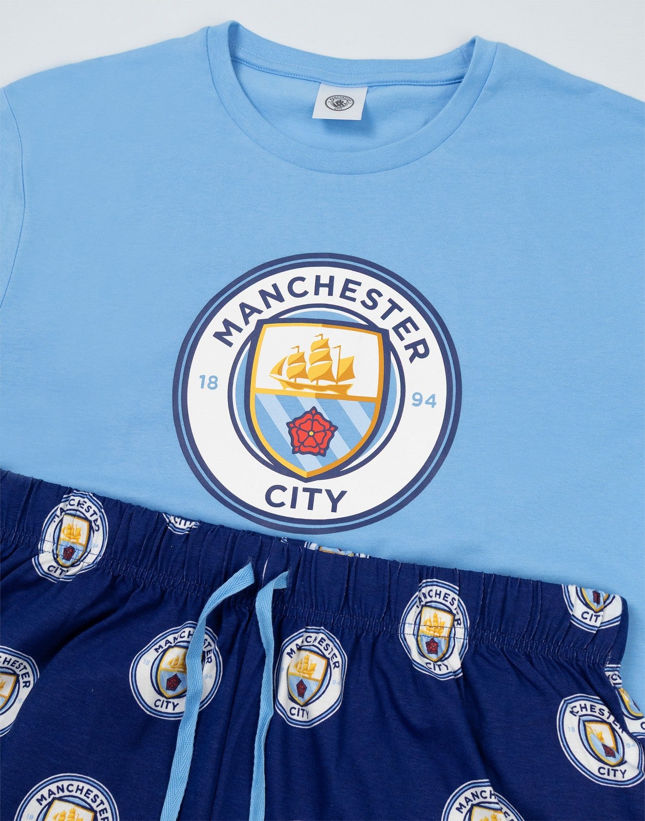 Manchester City Short Sleeve Long Leg Pyjama Set | Mens Blue | Official Merch