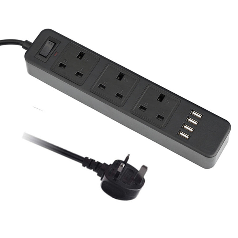 8/10 Way Tower Power Extension Lead 3M With 4 USB Ports UK Plug Surge Protected