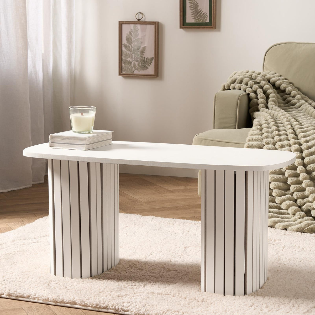 OHS Madison Coffee Table Ribbed Engineered Wood Side End Desk Home Decor