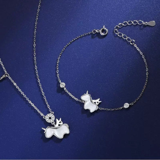925 Sterling Silver Cute Unicorn Charm Bracelet Necklace Women Jewellery Gift