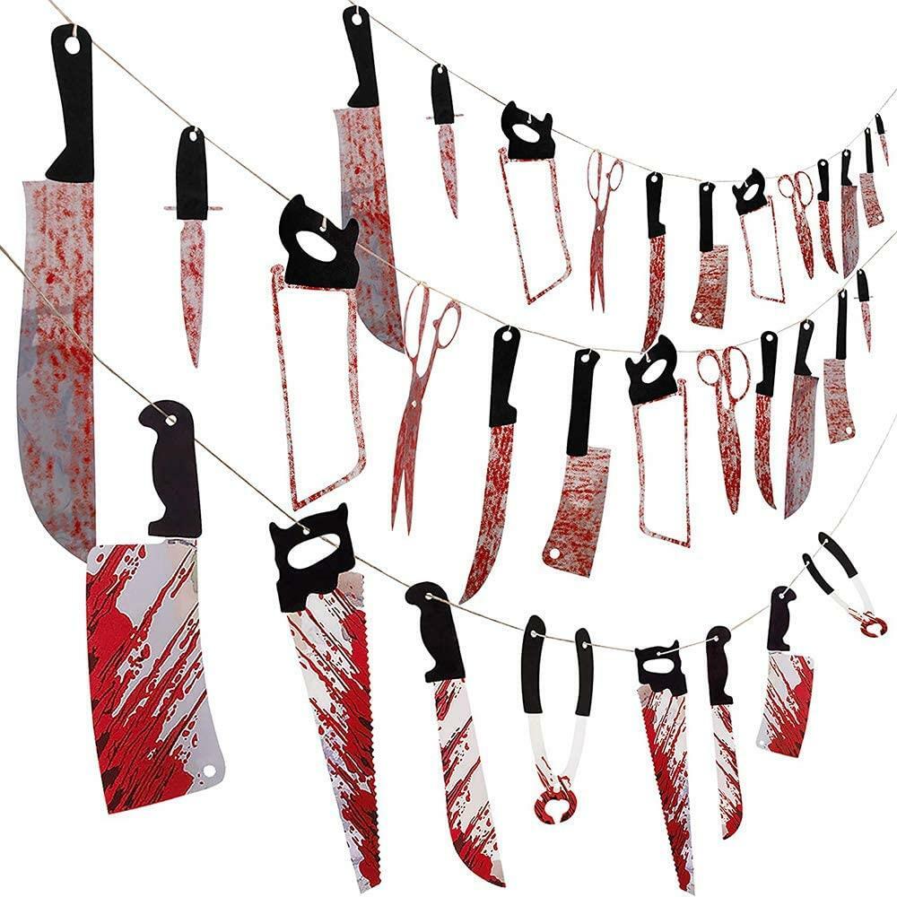 3 Set Halloween Bloody Weapons Scary Garland Banner Halloween Party Decorations