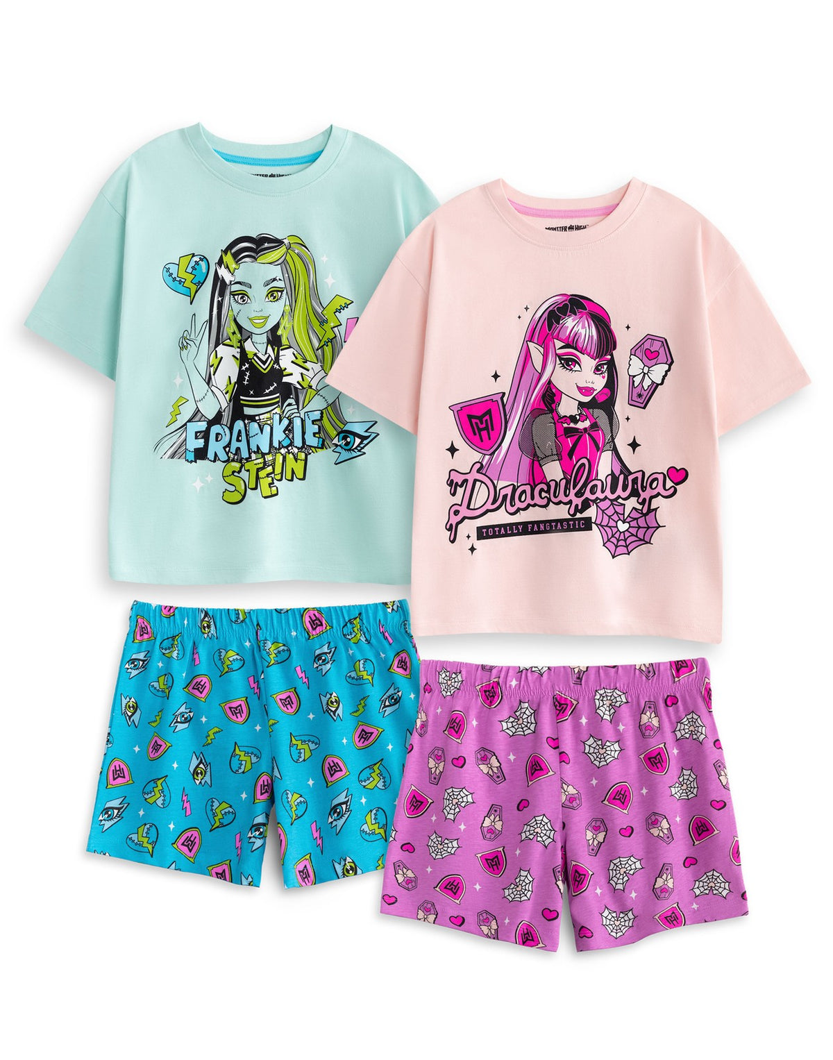 Monster High Multi-Pack of 2 Short Sleeve Short Leg Pyjama Set | Girls Multicolo